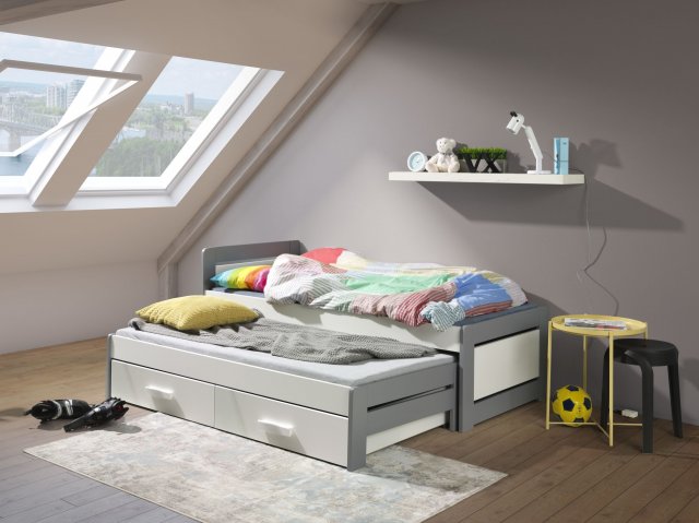 TIESTO Bed with mattress Grey acrylic/White