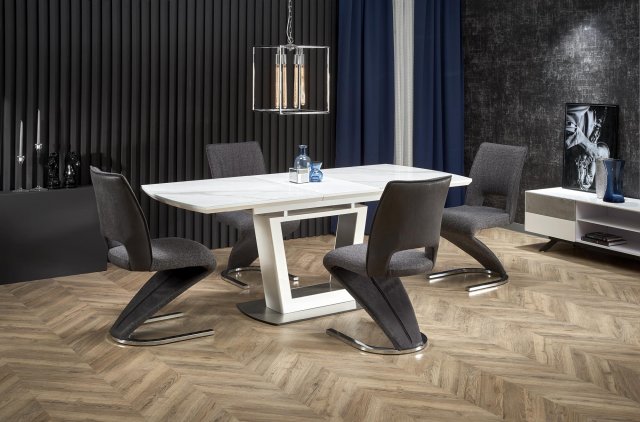 BLANCO (160-200) Extendable dining table white marble/white