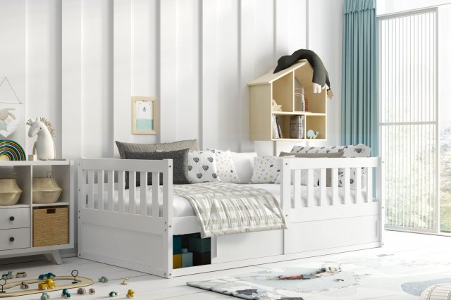 SMART-JAS Kinderbett mit Matratze 160x80 Weiß