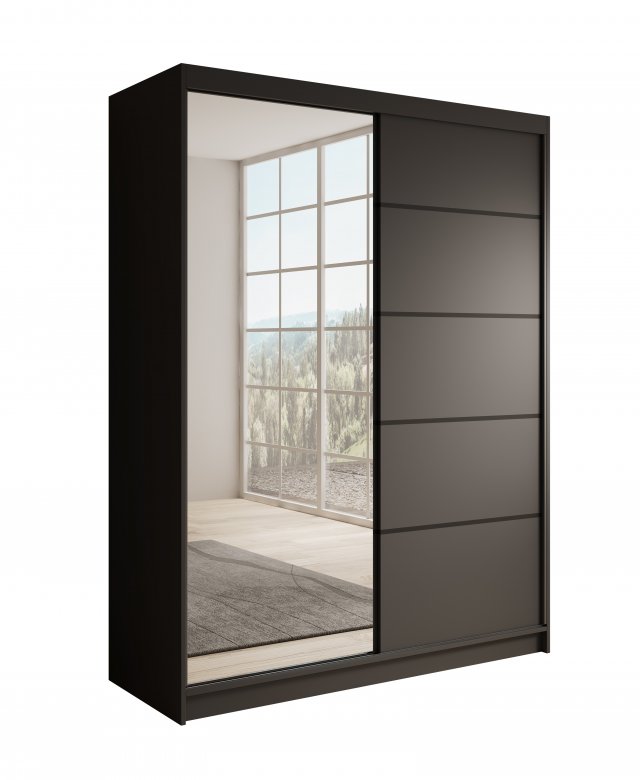 SW-CAR-150 cm -BB Schwebetürenschrank mit Spiegel,Schwarz matt