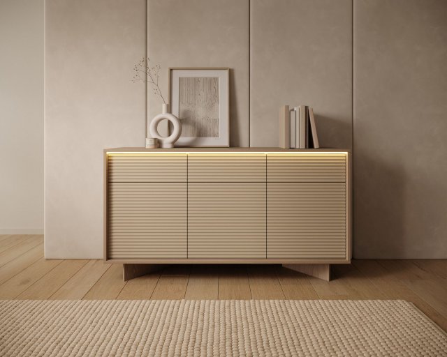 Style-Japandi C Chest with 3 doors,3 drawers and lighting