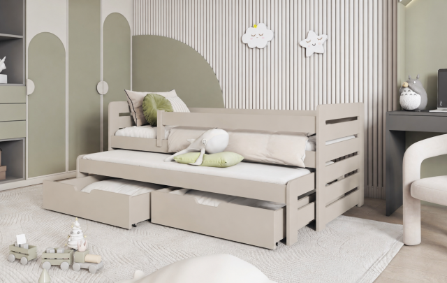 TOMASZ II Kinderbett mit 2 Matratzen und 2 Schubladen,Kaschmir