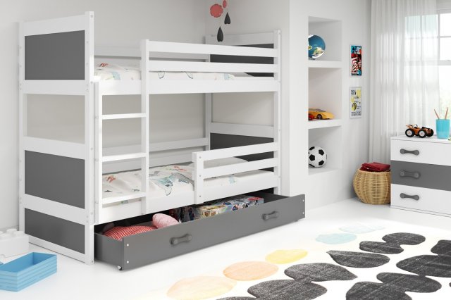 Riko II 200x90 Divstāvu gulta ar diviem matračiem Balts/Grafīts