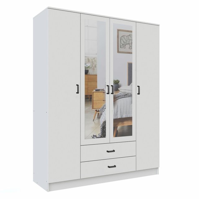 Kami-SZF 4d2s Wardrobe with mirror,white