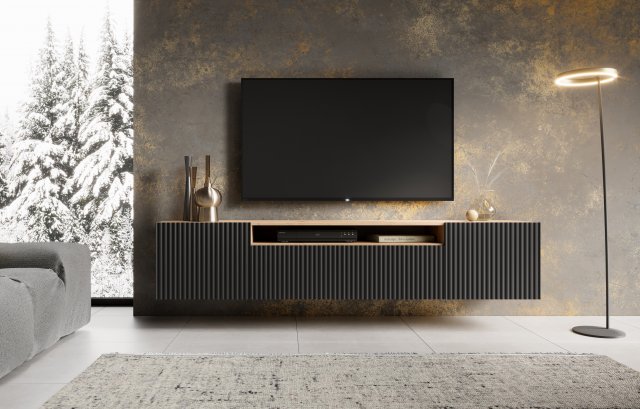 NOE AB RTV 200 cm TV sienas skapis,Ozols artisan/Melns matēts