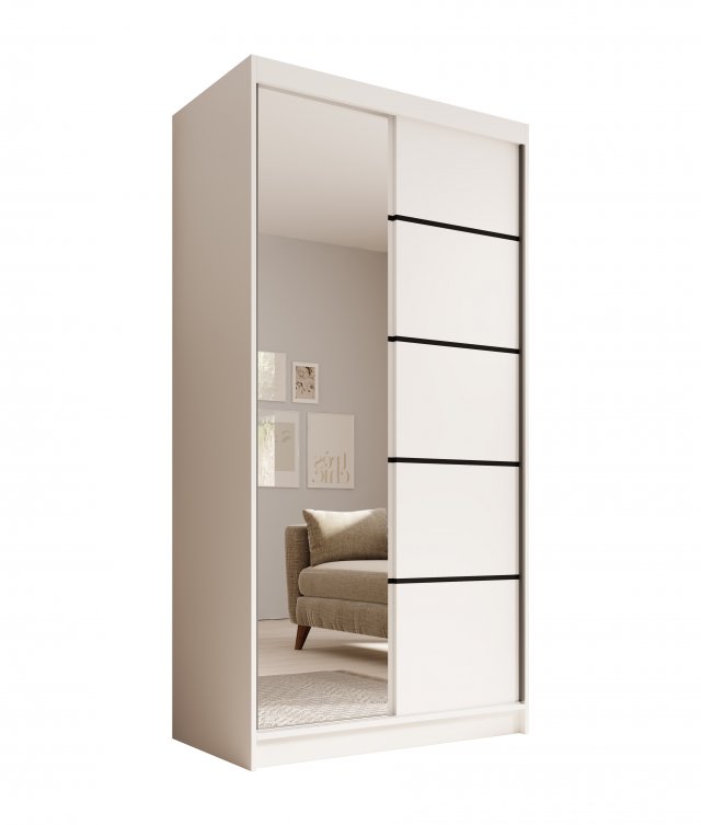 SW-LAU 100 cm Schwebetürenschrank mit Spiegel,Weiß matt