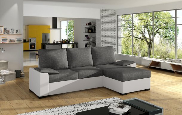 Luso LS08 Stūra dīvāns Universal L/R (Sawana 05/Soft 17 pelēks/balts)