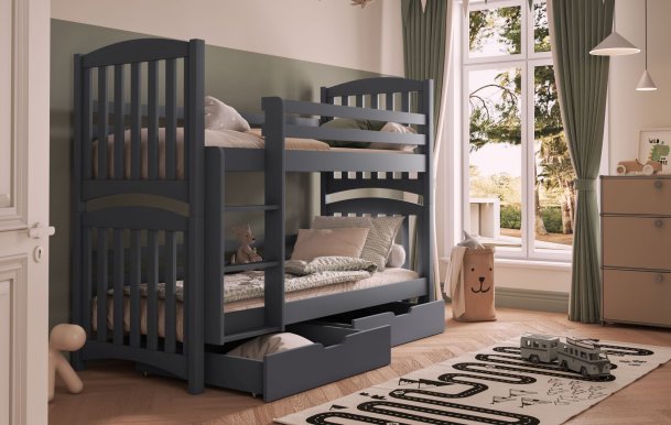 SERAFIN Bunk bed with mattress 180x80 Graphite acrylic