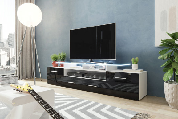 Evora TV-alus white/black gloss