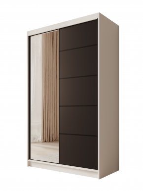 SW-CAS-120 cm - WB Schwebetürenschrank mit Spiegel,Weiß matt/Schwarz matt