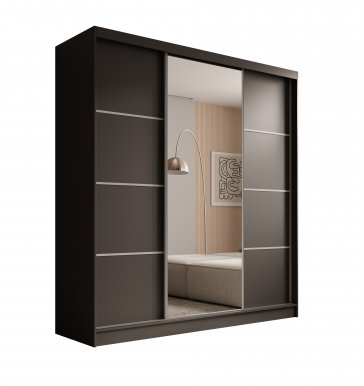 SW-KER-200 cm-BS Schwebetürenschrank mit Spiegel,Schwarz/Silber