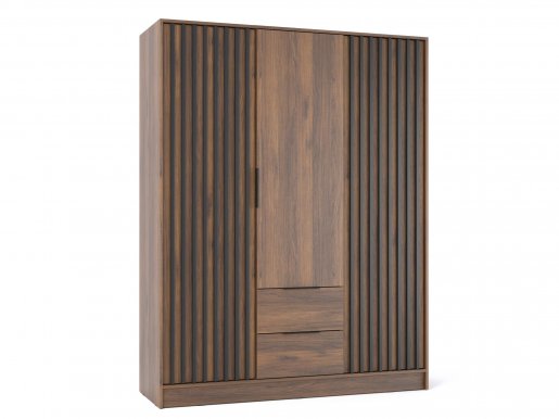 NELLY 3D Kleiderschrank (Nuss/schwarze Lamelle)