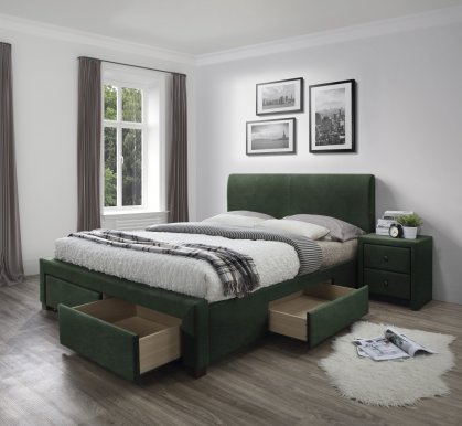 Madena 3 160 Двуспальная кровать c деревянной рамой (Velvet Зеленый)