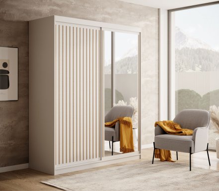 SW-DEL W 160 cm Sliding wardrobe with mirror,White matt,Artisan