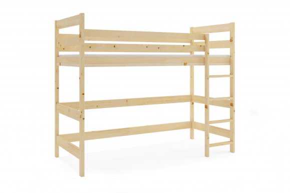 Loft-A Детская и молодежная односпальная высокая кровать с матрасом 200x90,Сосна