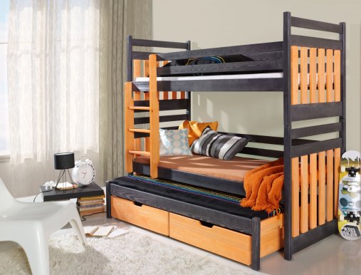 SAMBOR 3 Triple bunk bed with mattress wenge/capri
