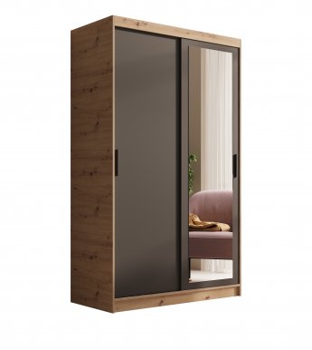 SW-HAI 120 cm AB Skapis ar bīdāmām durvīm un spoguli,Artisan/Melns matēts
