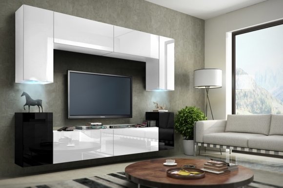 Sky Concept 1 Wall unit White gloss/black gloss 1B