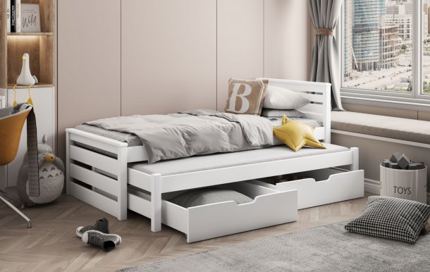 CALWIN Bed Pine with mattress White