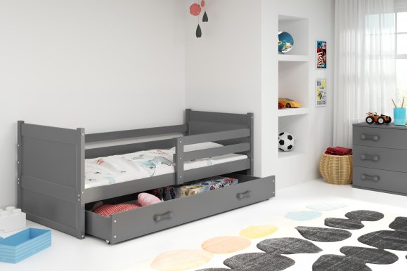 Riko I Jugendbett 90x190 mit Matratze und Schublade,Graphit