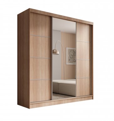 SW-KER-200 cm-SS Schwebetürenschrank mit Spiegel,Sonoma/Silber