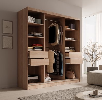 SW-KER-200 cm-SB Schwebetürenschrank mit Spiegel,Sonoma/Schwarz