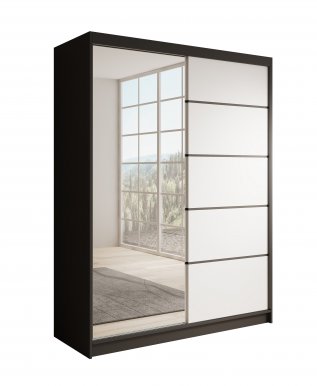 SW-CAR-150 cm -BW Schwebetürenschrank mit Spiegel,Schwarz matt/Weiß matt