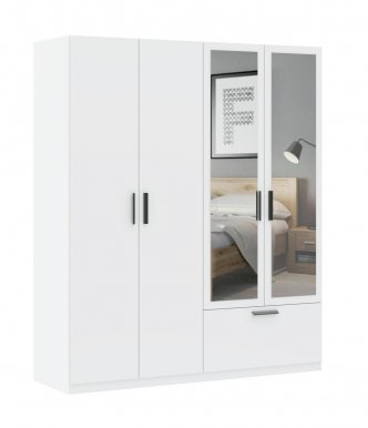 INTERLIT SZF 4D1S LUS Шкаф с зеркалом,4 дверцами и 1 ящиком,белый матовый