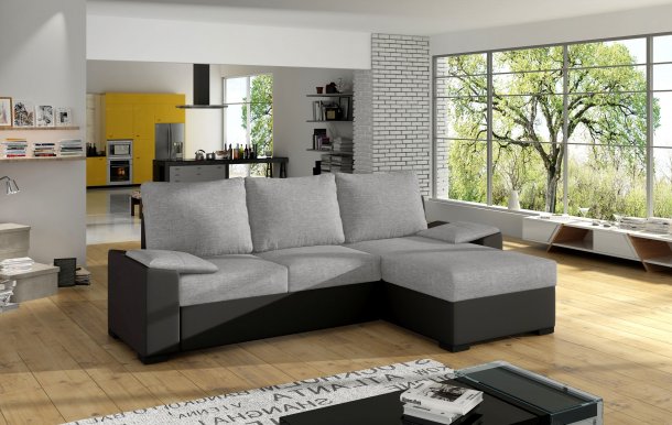 Luso LS9 Stūra dīvāns Universal L/R (Sawana 21/Soft 11 pelēks/melns)