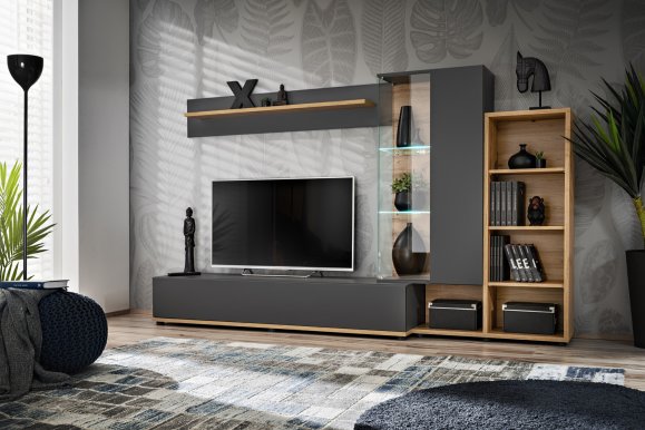 SILK II +LED Set Anthrazit/Eiche Artisan