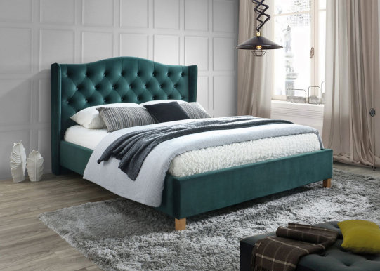 Aspen 160 Bed with wooden frame (Bluvel 78 Velvet Grün)