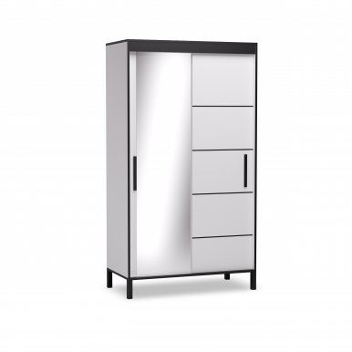 SW-BLL-120- W Skapis ar bīdāmām durvīm un spoguli,balts/melns