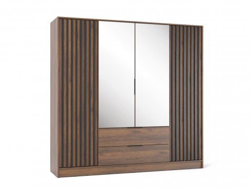 NELLY 4D+LUS Kleiderschrank mit Spiegel (Nuss/schwarze Lamelle)