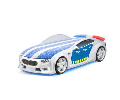 NEO/ Beta 3D Policija Gulta auto bērniem ar matraci (balts)
