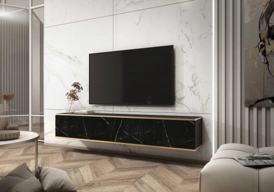 ORO- RTV-175 Wall Mounted TV Cabinet Marmur black royal