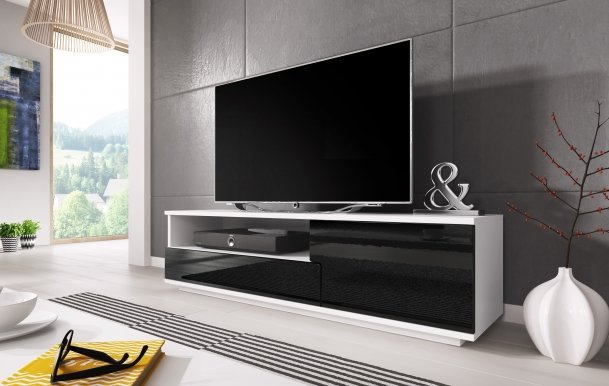 Muza TV skapis White mat/black gloss