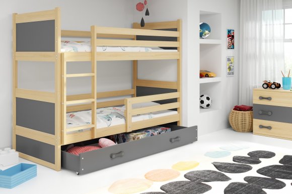 Riko II 190x90 Divstāvu gulta ar diviem matračiem Priede/Grafīts