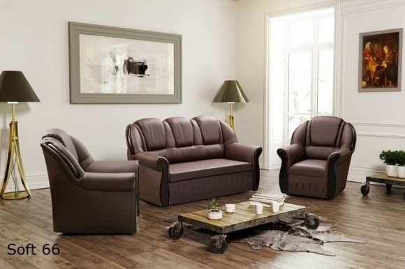 KLO-3+1+1 Komplekts Dīvāns ar krēsliem (Soft 66 brūns)