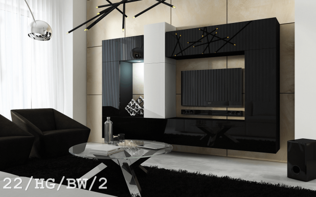 Sky Concept 22 Wall unit Black gloss/element white gloss 22/HG/BW/2