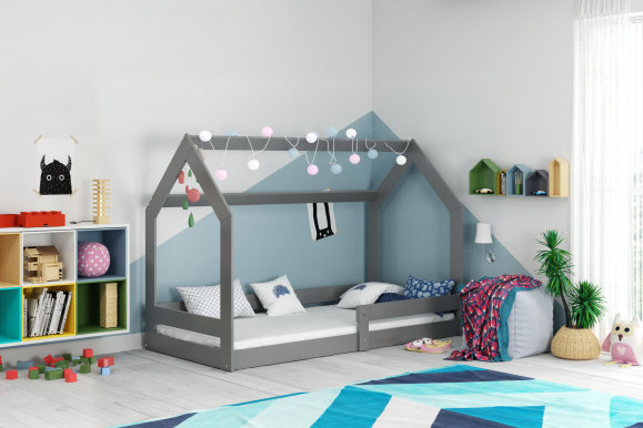 House- 1 Bērnu gulta ar matraci 160x80 grafīts