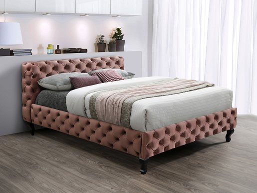 HERRERA 160 Bed with wooden frame (Bluvel 52 Velvet Antique pink)