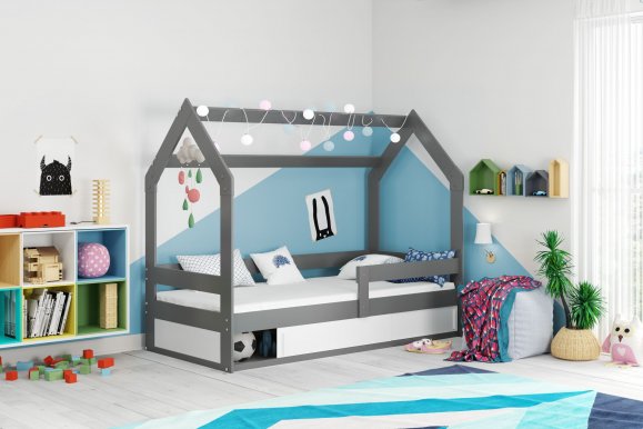 House- Bērnu gulta ar matraci 160x80 grafīts