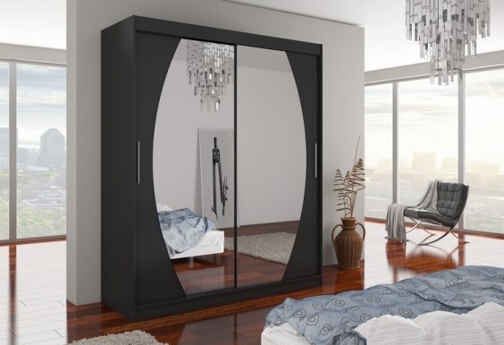 Baltimore Bal03 180 Black Wardrobe with sliding doors