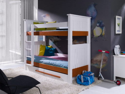CAZIMIR Bunk bed with mattress White/cognac acrylic