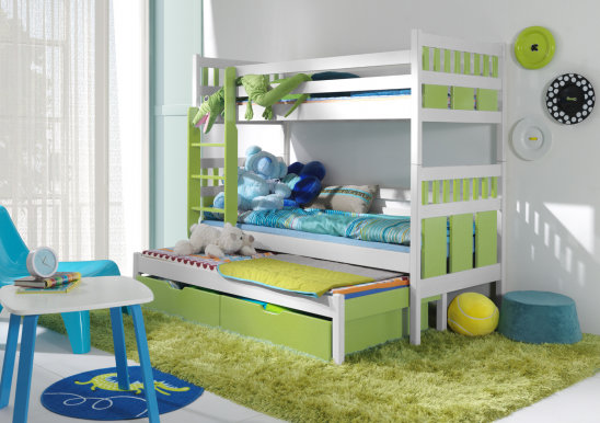 MAKSYMILIAN Triple bunk bed with mattress White/green acrylic