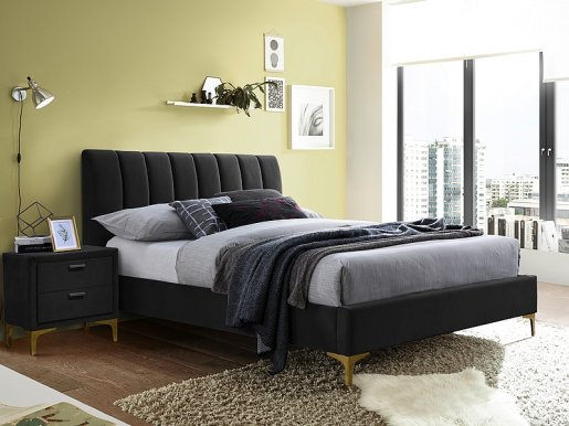 MIRAGEV 160 -160X200 Bed (TAP. 186 Velvet black/gold)