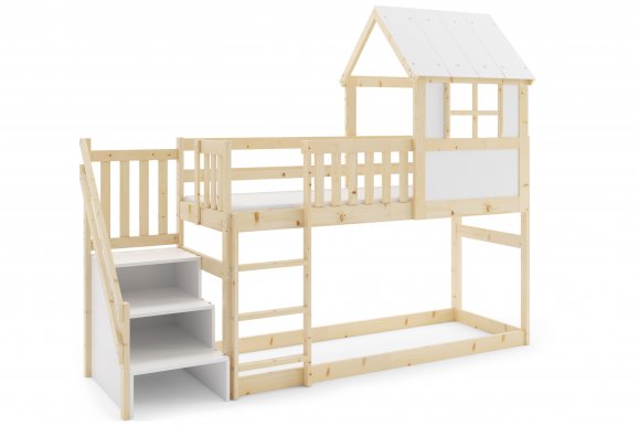 Loft-A Niska ze sch Bērnu un jauniešu gulta ar kāpnēm,1 matraci 200x90,Priede