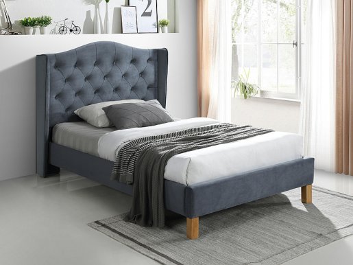 Aspen 120 Bed with wooden frame (Bluvel 14 Velvet Grey)