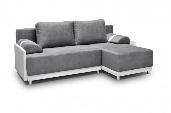 Koniglich Universāls L/P Stūra dīvāns (Pelēks audums Cairo 36+Balta eko āda Soft Karo 17)