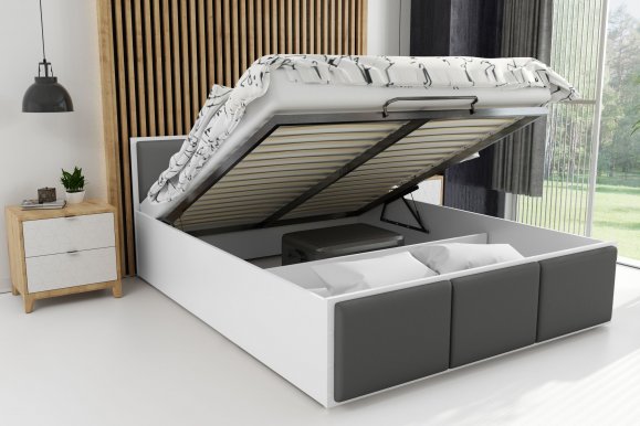 PANAMAX Upholstered ST-MET 160x200 Divguļamā gulta ar veļas kasti (Balta)